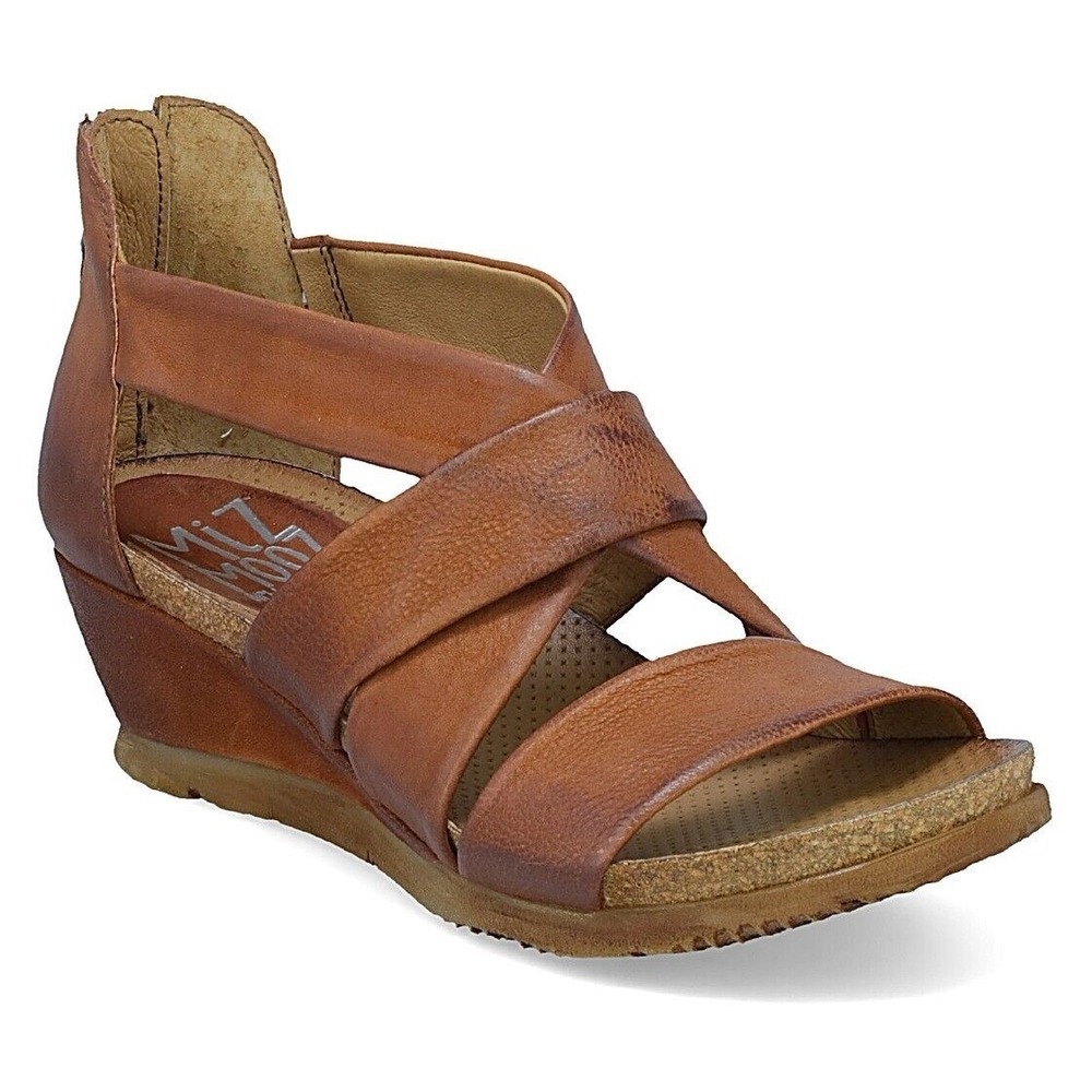 Miz Mooz Tan Leather Strappy Wedge Sandals